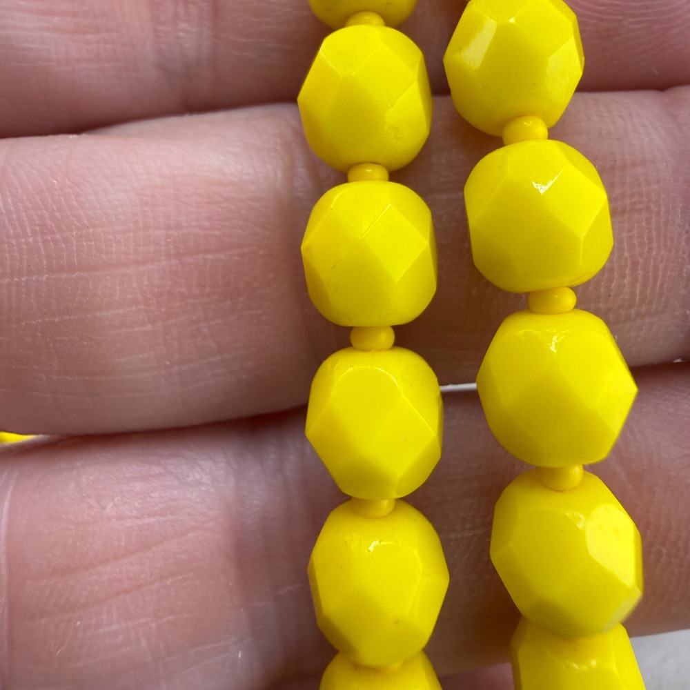 Vintage Estate Bead Necklace Glass Yellow Faceted Geometric Strand 28in